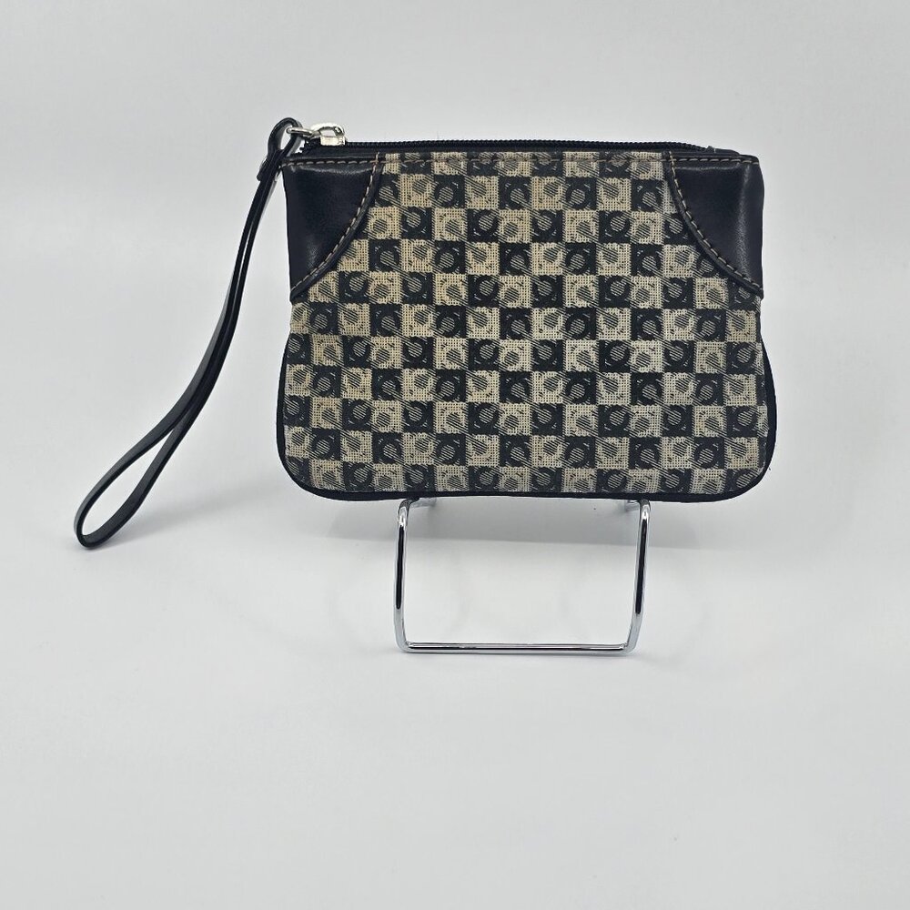 Vintage Liz Claiborne Black White Checkered Monogram Mini Wristlet Coin Purse Y2